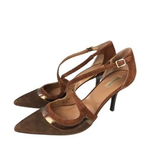 Tahari Britta Pointed Toe Brown Suede Leather (W/ Bronze Accents) High Heels.☆☆☆